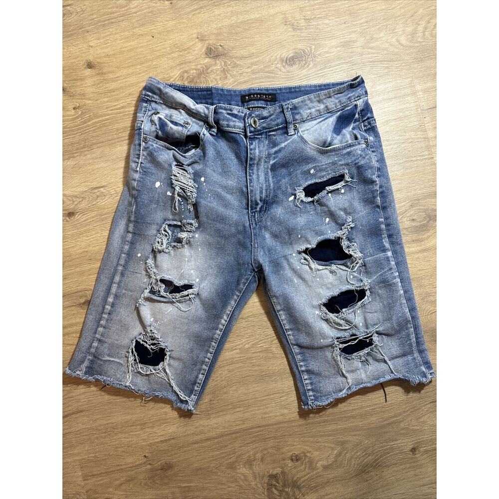 M Society Men's Stretch Denim Distressed Jean Shorts Size 34